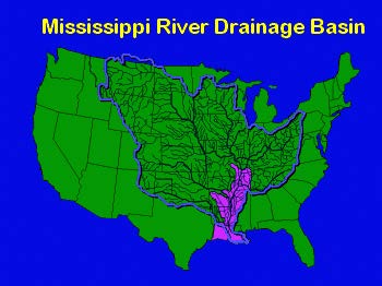 Map of the Mississippi River drainage basin.